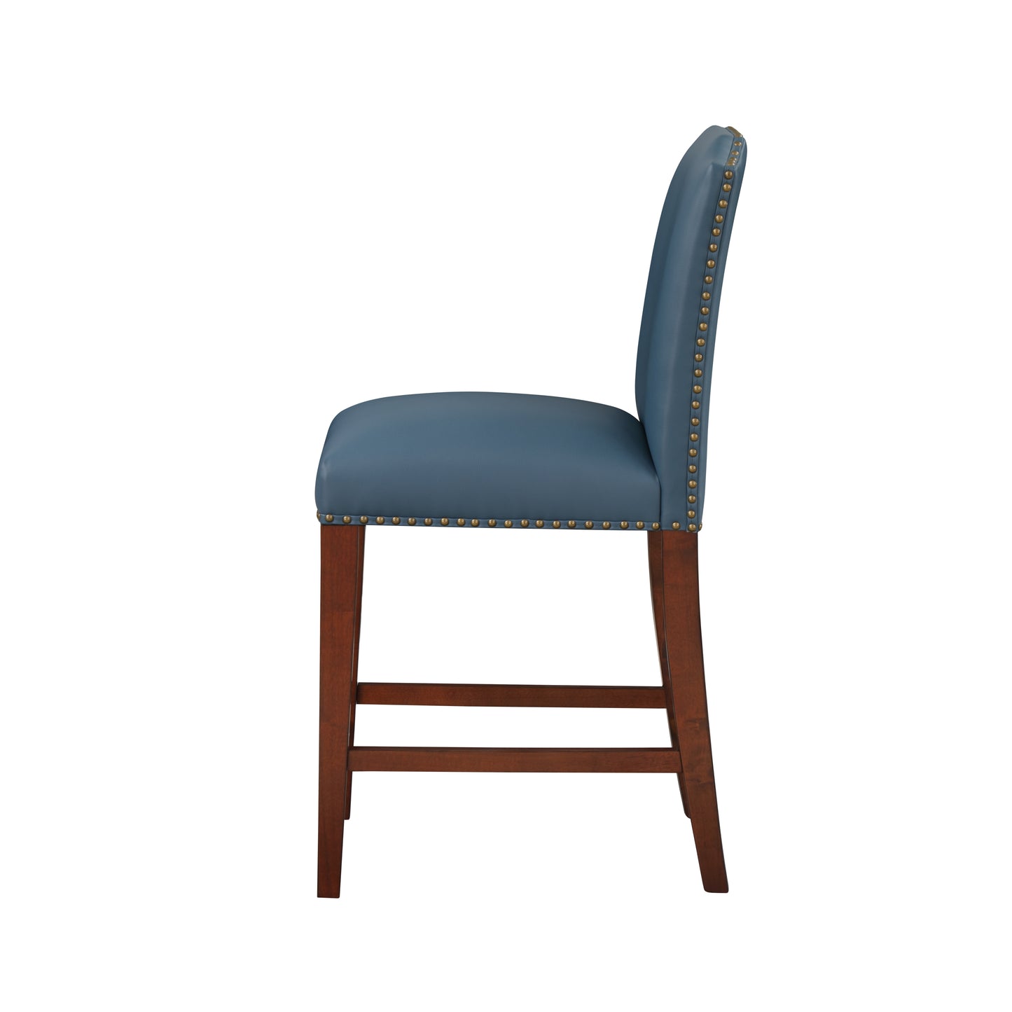 Valtirion - Set of 2 - 25" Blue Faux Leather Counter Stools with Nailhead Trim (39" H x 18.25" W x 23" D)