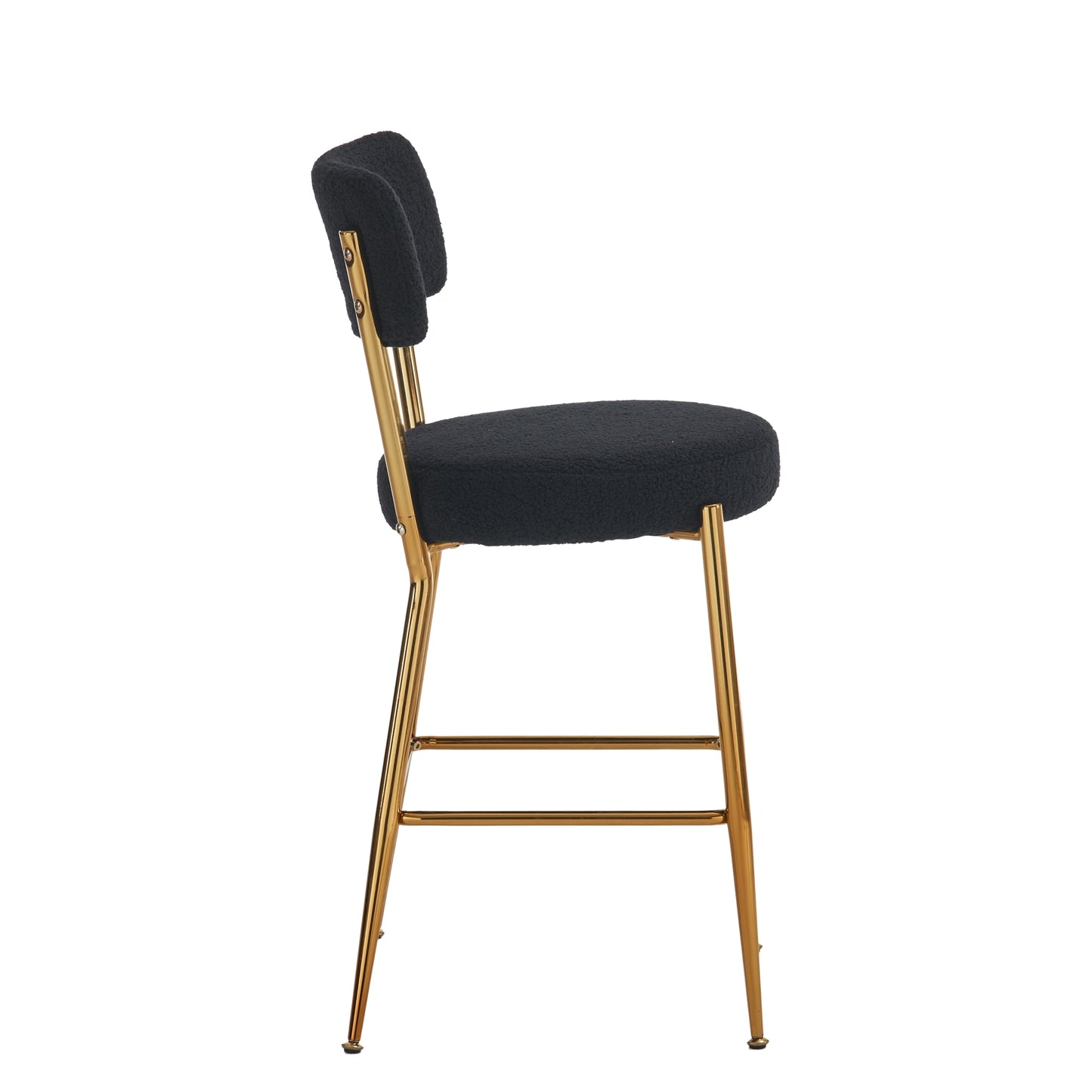 Nashford - Set of 2 - 25" Black Bar Stools with Modern Teddy Fabric Upholstery and Metal Base for Kitchen & Dining