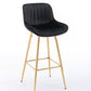 Lutre - Set of 2 - 30" Black Velvet Bar Stools with Gold Legs and Chrome Footrest