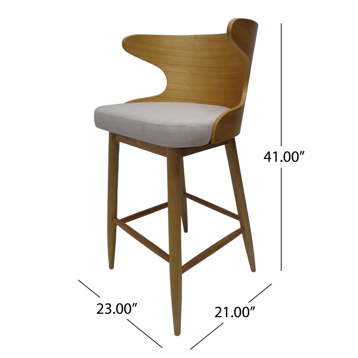 Coastal Breeze - Set of 2 - 31" Light Beige Upholstered Mid-Century Bar Chairs with Rubberwood Frame (23"W x 21"D)