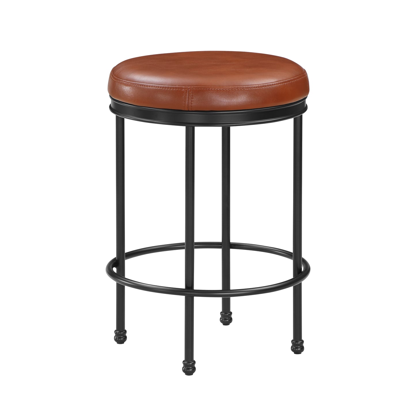 Michal - Set of 2 - 25" Backless Counter Stools with Caramel Faux Leather Seat