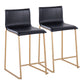 Marel - Set of 2 - 26" Gold Metal Counter Stools with Black Faux Leather Upholstery, Ergonomic Design, Footrest for Comfort, Stylish Kitchen & Bar Seating