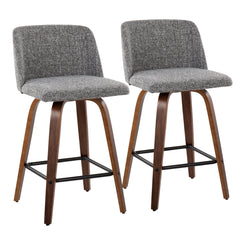 Carina - Set of 2 - 24" Adjustable Bar Stools with 19.49" Wide Grey Velvet Upholstery and Black Metal Base