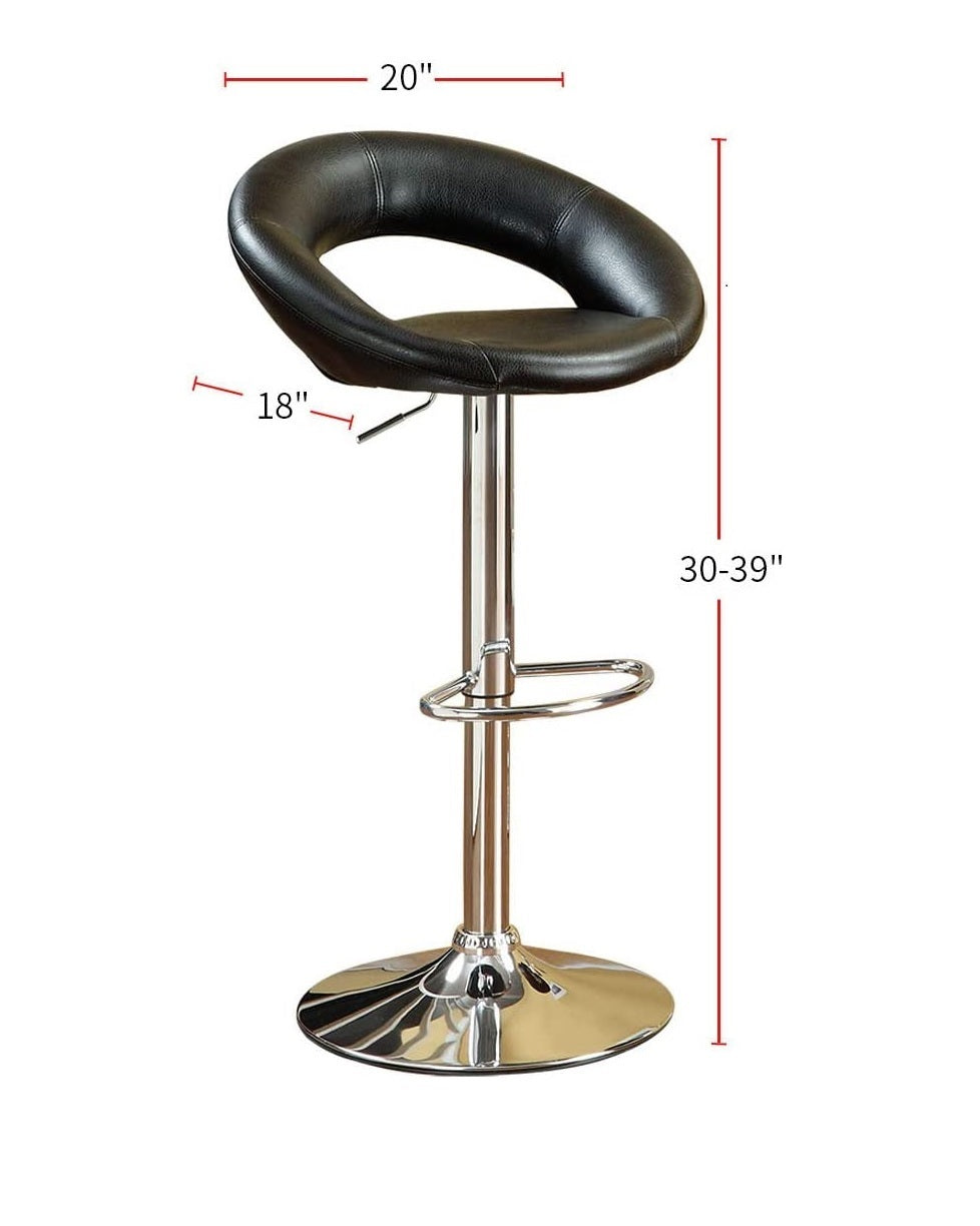 Hutchinson - Set of 2 - 26" Black Faux Leather Adjustable Bar Stools with Chrome Base