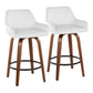 Primithra - Set of 2 - 26" Walnut Swivel Counter Stools with White Faux Leather and Black Metal Footrest