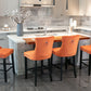 Sorrento - Set of 2 - 24.4" Orange Velvet Upholstered Barstools with Button Tufted Back, Wooden Legs & Chrome Nailhead Trim