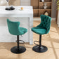 Luxury  - Set of 2 - 25" Green Velvet Swivel Barstools with Adjustable Seat Height, Upholstered Tufted Chairs & Copper Nailheads