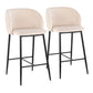 Lisbeth - Set of 2 - 21" Contemporary Fixed-Height Counter Stools with Black Metal Frame & White Velvet Modern Bucket Seat with Footrest