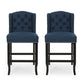 Vandalisa - Set of 2 - 27" Navy Blue & Dark Brown Fabric Tufted Wingback Counter Stools