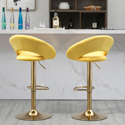 Florence - Set of 2 - 24" High Yellow Velvet Adjustable Swivel Bar Stools Modern Counter-Height Dining Chairs