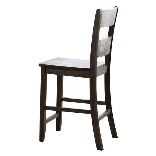 Sanya Walnut - Set of 2 - 24" Distressed  Counter Height Bar Chairs with Ladder Back, Solid Wood Design for Dining Room