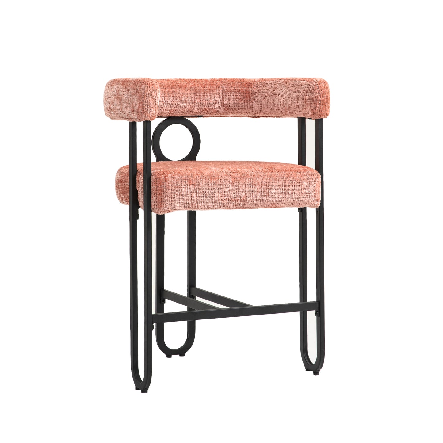 Adelina - Set of 2 - 24" Pink Chenille Bar Stools with Modern Curved Backrest and Black Metal Frame for Kitchen Island, Pub, or Dining Room