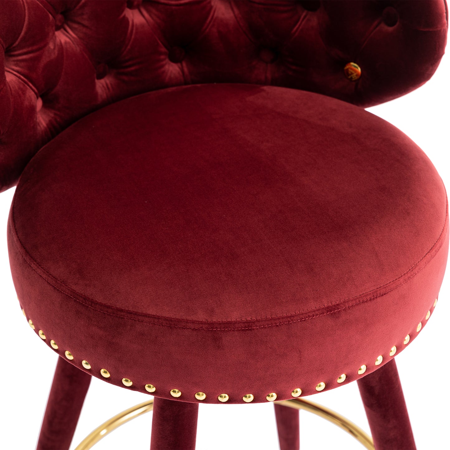 Cylvara - Set of 2 - 28" Claret Red Velvet Counter Height Bar Stools with Solid Wood Legs and 360° Swivel