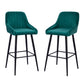 Harlano - Set of 2 - 24" Green Velvet Upholstered Bar Stools with High Back & Metal Legs