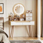 Elegant Makeup Vanity Desk With Adjustable Lighted Mirror Table Feet - American White Oak