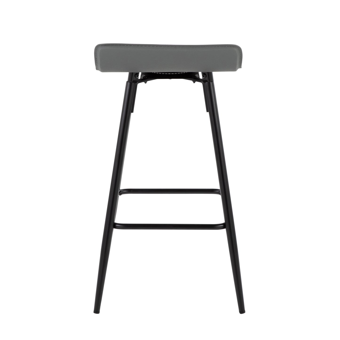 Talon - Set of 2 - 28" Grey Faux Leather Counter Stools with Black Steel Frame and Low Back