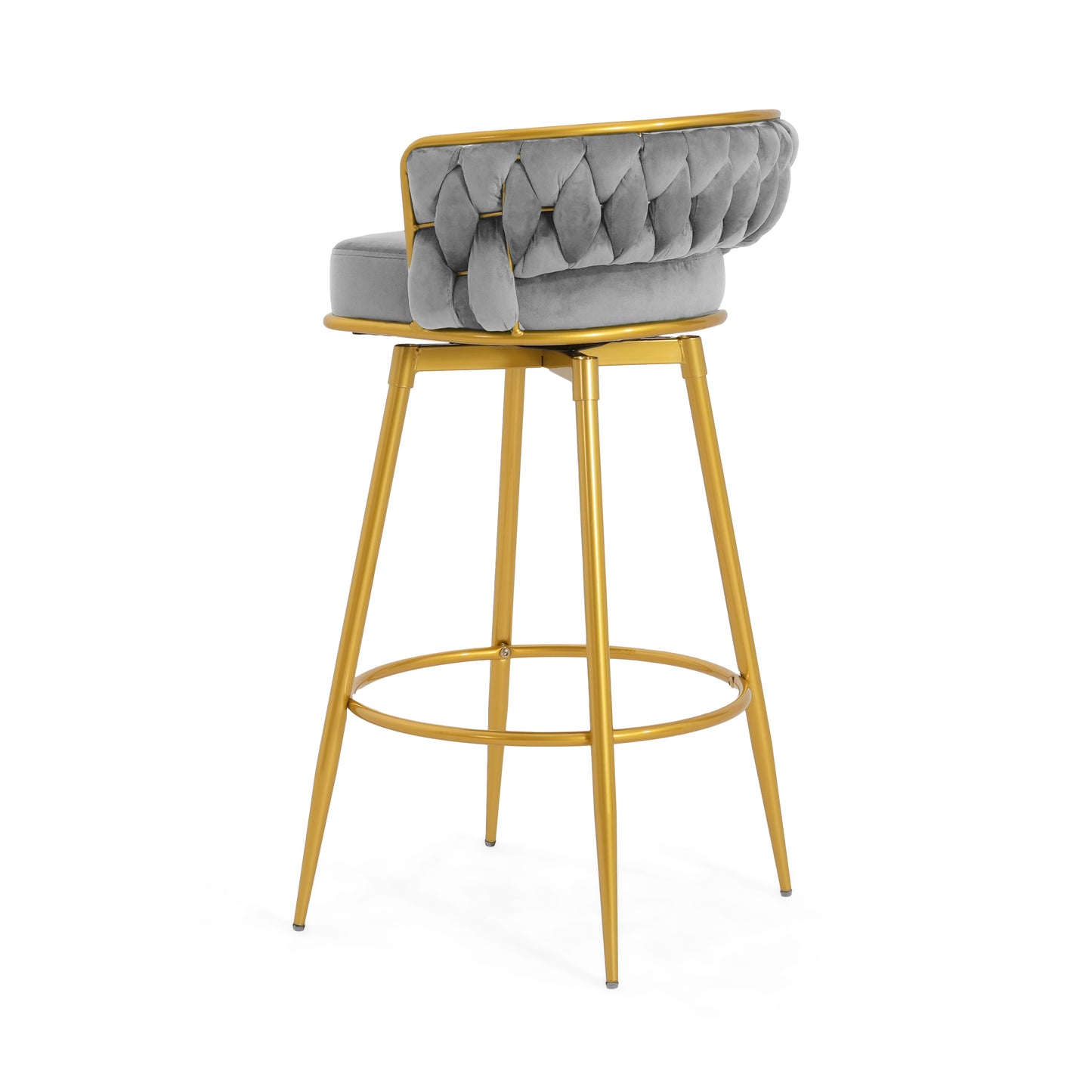 Noble - Set of 2 - 24" - 26" Grey Swivel Counter Stools with Hand-Woven Backrest and Gold Metal Legs