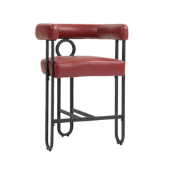 Lian - Set of 1- 24" Wine Red PU Modern Bar Stool with Ergonomic Backrest and Black Metal Frame