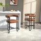 Liristh - Set of 2 - 24" Light Brown PU Upholstered Bar Stools, Modern Curved Backrest, Black Metal Legs