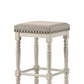 Tasnim - Set of 2 - 24" Tan Upholstered Counter Height Stools with Antique White Finish