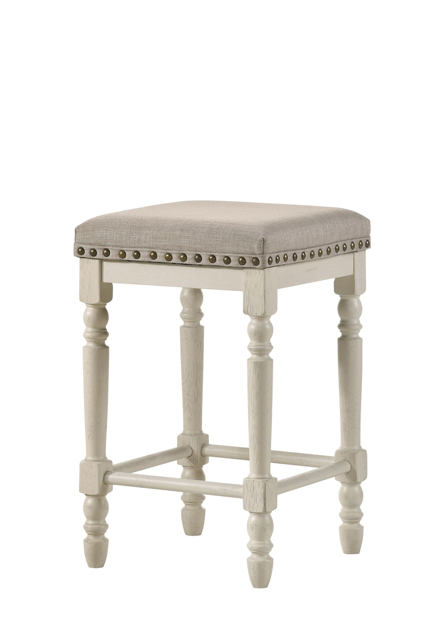 Tasnim - Set of 2 - 24" Tan Upholstered Counter Height Stools with Antique White Finish