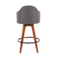 Hightop - Set of 2 - 29" Grey Upholstered Counter Stools with Bamboo Legs and Black Metal Footrest