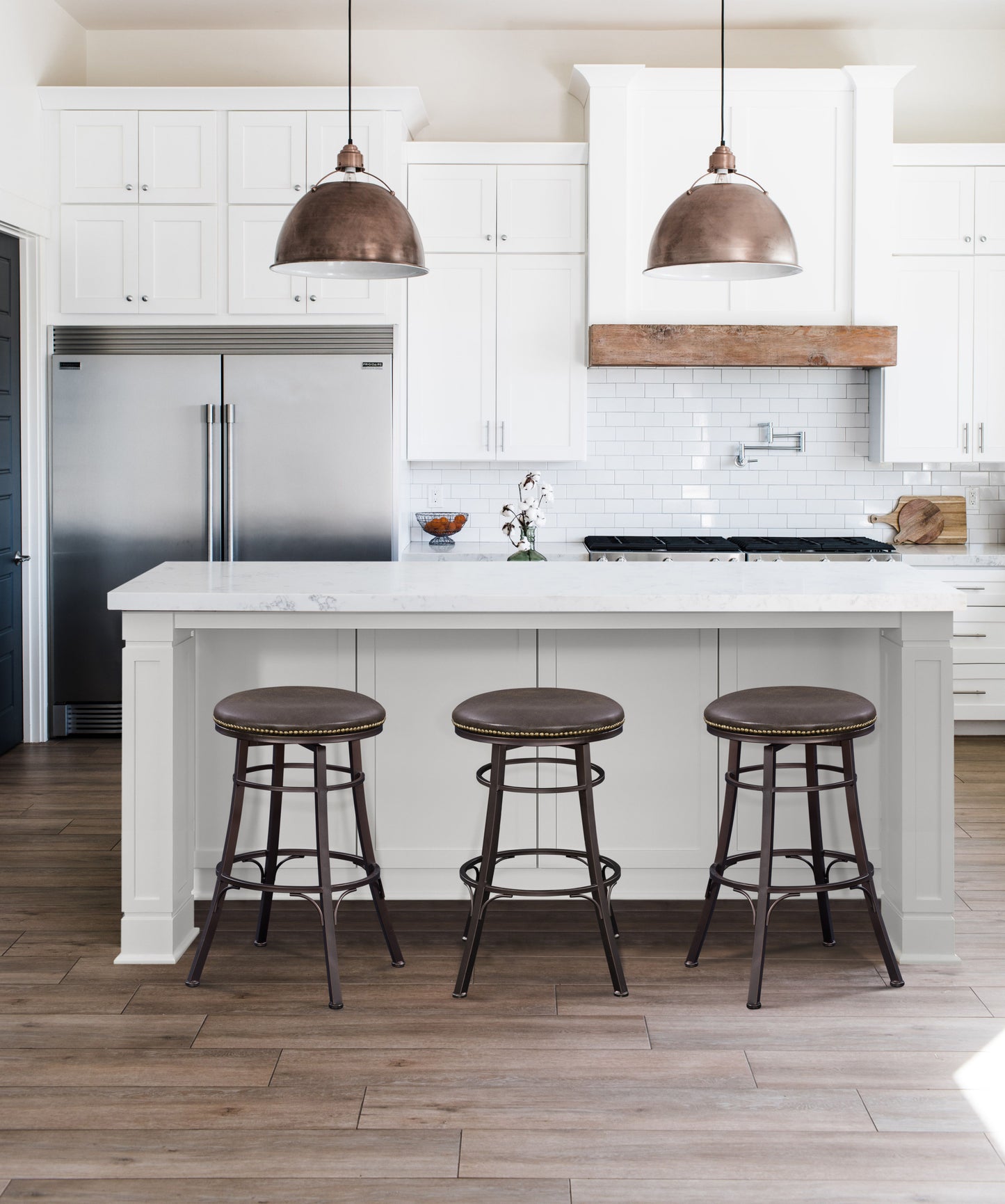 Bali - Set of 2 - 30.5" Backless Swivel Bar Chairs with Dark Brown Wood Frame and Bonded Leather Seat