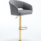 Hark - Set of 2 -26" Adjustable Gray Velvet Bar Chairs with Hollowed Back and Gold Base, 19.4" L x 21.5" W x 43.7" H