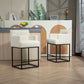 Ellery - Set of 2 - 26" Modern Counter Height Bar Stools, Beige Chenille Upholstered with Back, Black Metal Frames for Kitchen Island or Pub