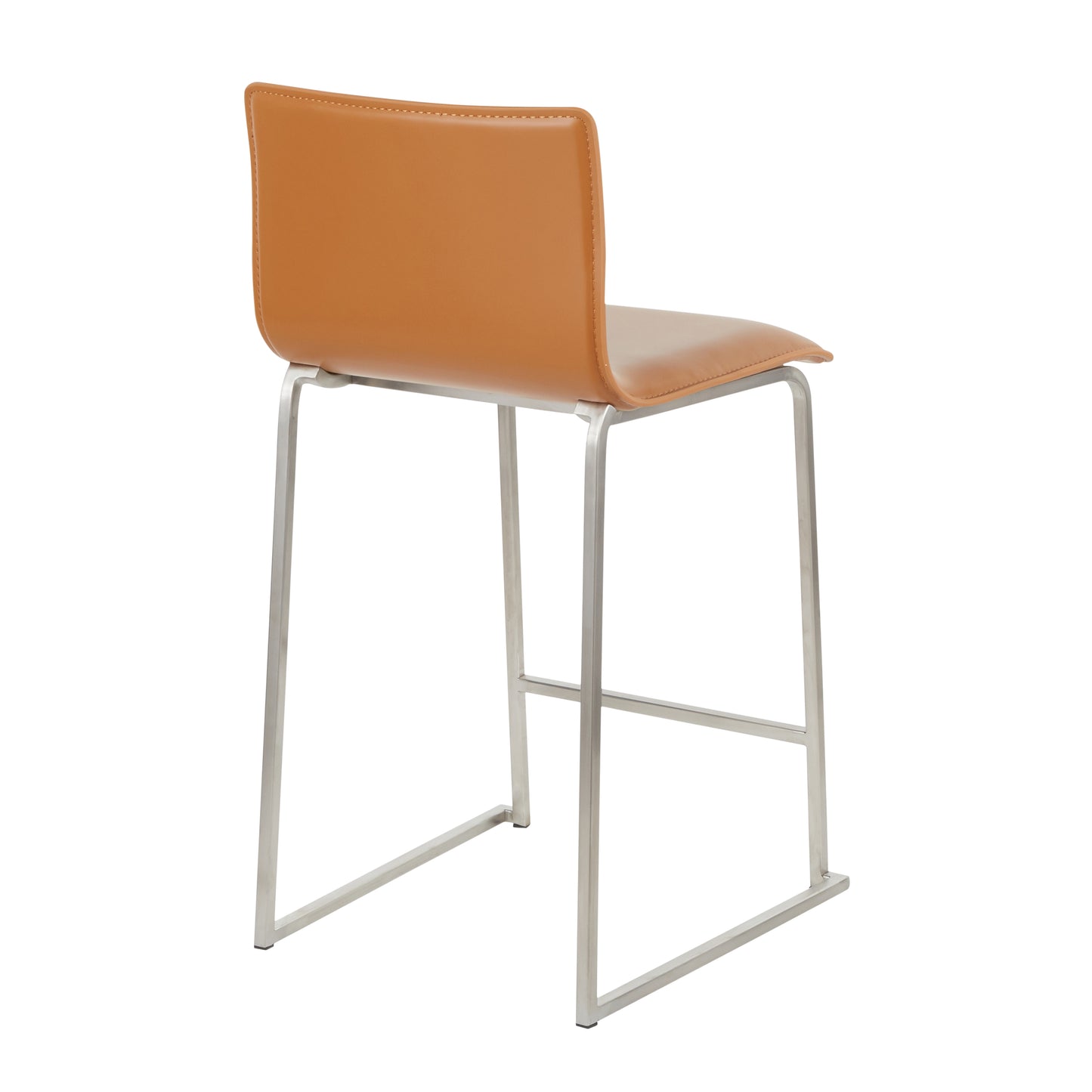 Maxorith - Set of 2 - 26" Contemporary Counter Stools with Brushed Stainless Steel Frame and Camel Faux Leather Upholstery