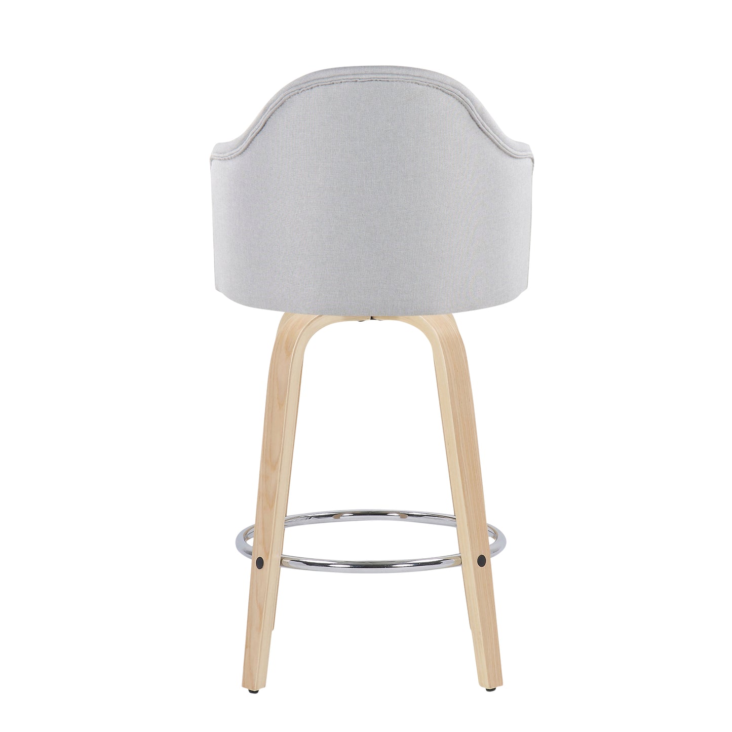 Montrose - Set of 2 - 30" Light Gray Upholstered Counter Stools with Natural Wood Legs and Chrome Footrest