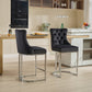 Vitra - Set of 2 - 24" Black Velvet Counter Stools - Button Back, Rivet Trim, Upholstered with Chromed Metal Base