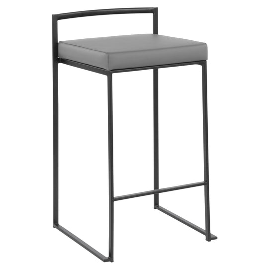 Foxbrook - Set of 2 - 26" Stackable Counter Stools with Black Frame and Grey Faux Leather Cushion