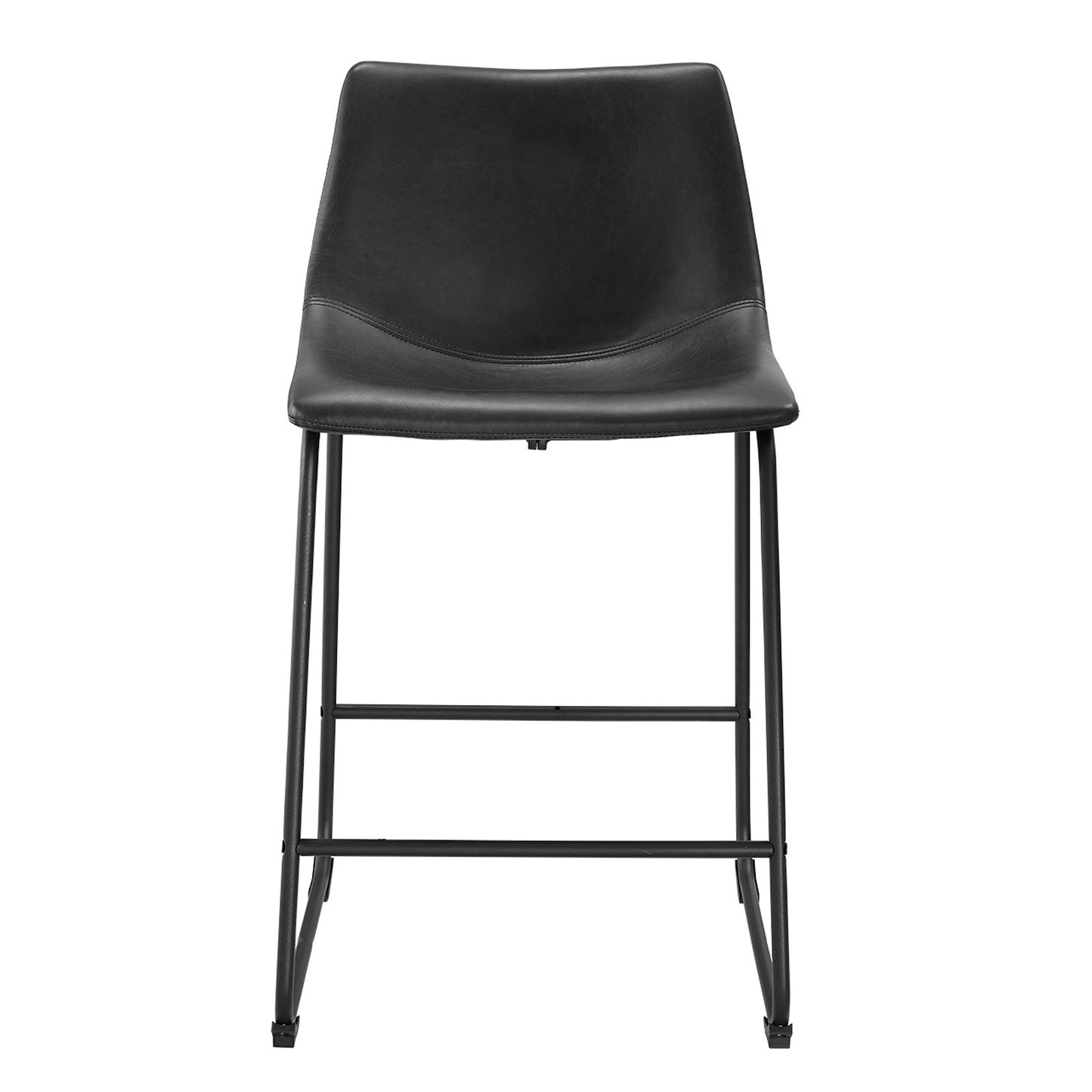 Larenzo - Set of 2 - 26" Black Faux Leather Counter Stools, High Backrest, Sturdy Metal Legs, Industrial Design