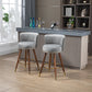 Avira - Set of 2 - 28" Grey Counter Height Swivel Bar Stools with Light Brown Solid Wood Legs, Retro Style and Upholstered Cushions