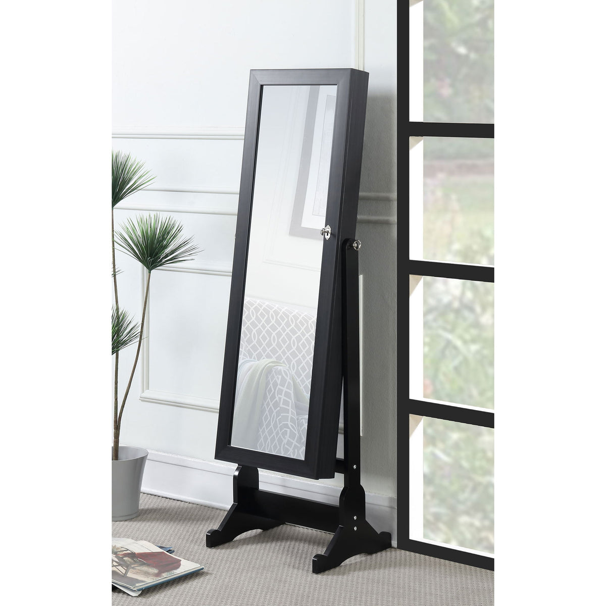 Casey - Jewelry Cheval Mirror With Storage - Black