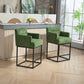 Neveo - Set of 2 - 26" Green Upholstered Chenille Counter Height Bar Stools with Black Metal Frame - Modern Square Design for Kitchen Island or Pub