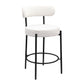 Vibrance Set of 2 White Bouclé Upholstered Counter Height Stools with Black Metal Legs 26” Seat Height, Modern Dining Chairs