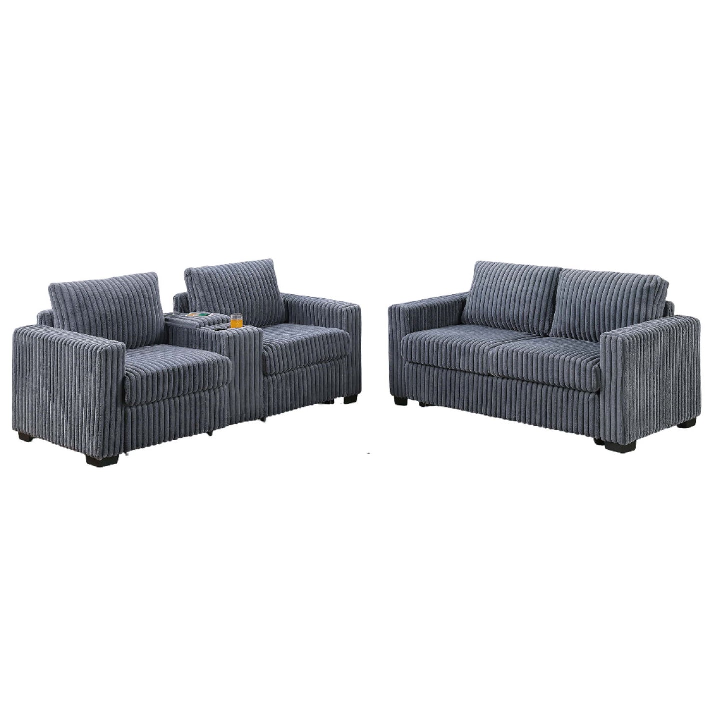 Modern Style 2 Piece Sofa Set With Cup Holders & Charging Port