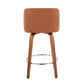 Lara Set of 2 -24" Camel Faux Leather Counter Stools Swivel Seat with Walnut Wood and Chrome Footrest