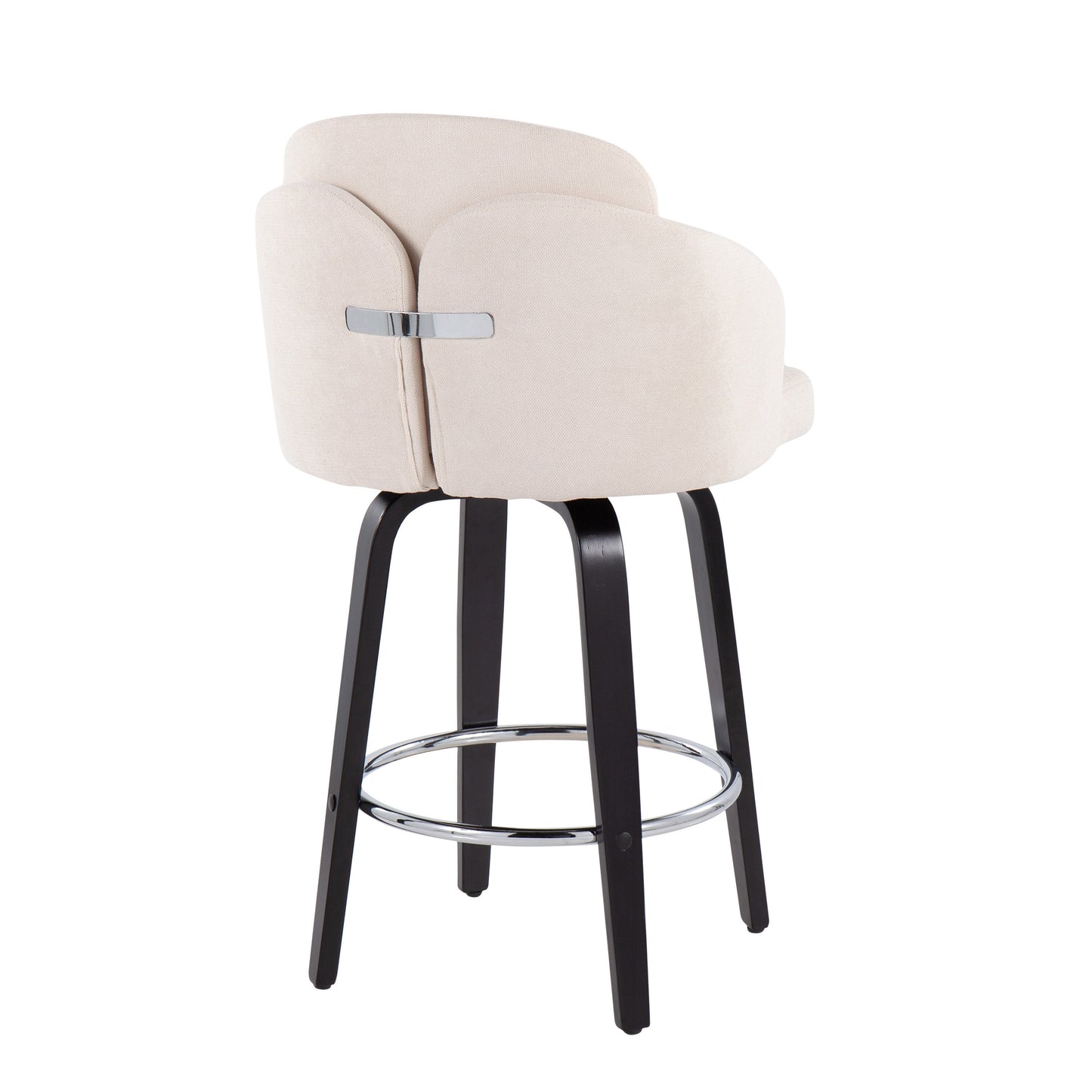 Monet - Set of 2 - 30" Black Wood and Cream Fabric Counter Stools with Round Chrome Footrest and Swivel Seating