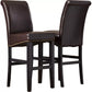 Harlan - Set of 2 - 24" Brown PU Leather Counter Stools with Gold Rivets and Black Rubberwood Legs