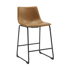 Estelle - Set of 2 - 24" Whiskey Brown Counter Stools, Seat Height, Faux Leather Kitchen Seating