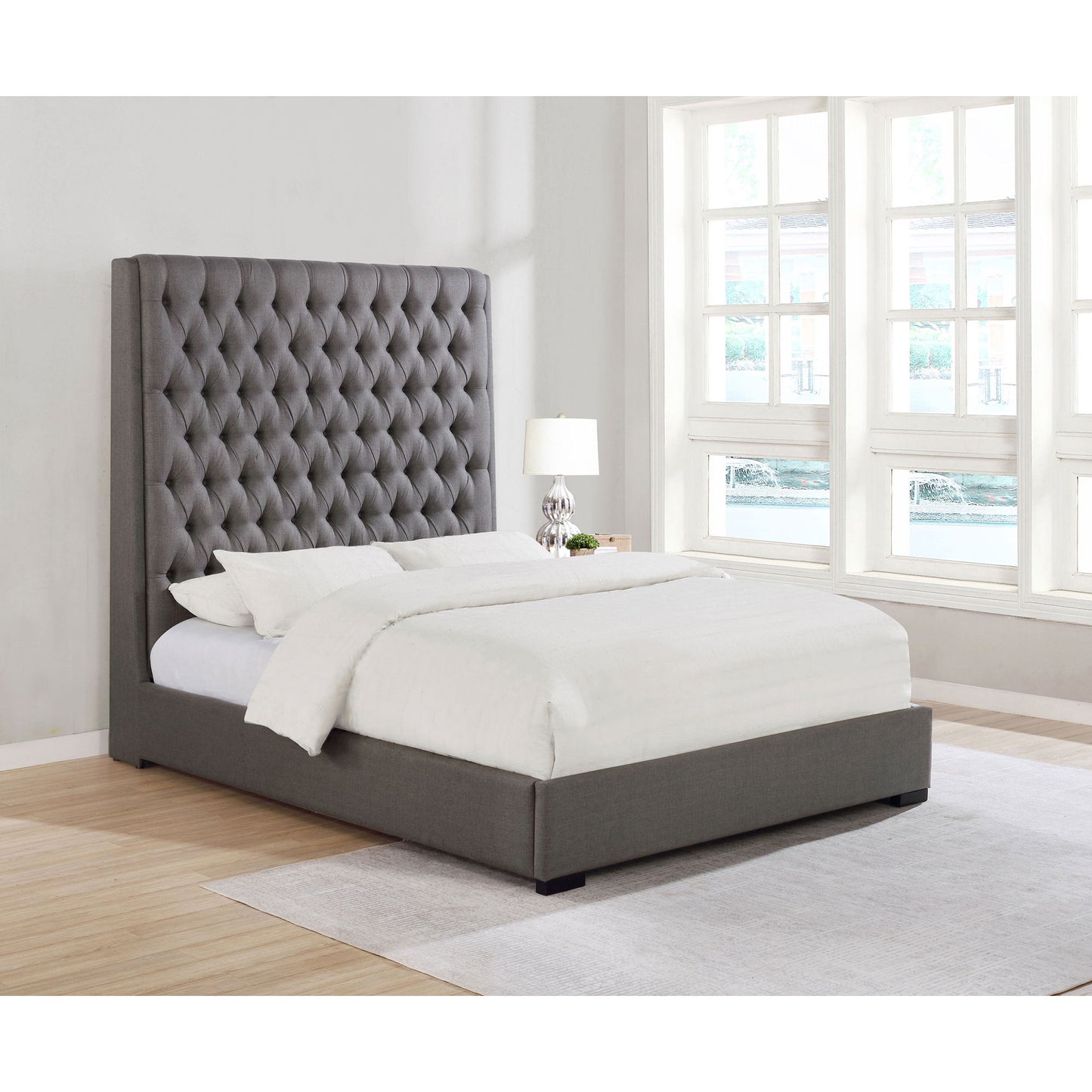 Copper - Queen Panel Bed With Button Tufted Headboard - Gray