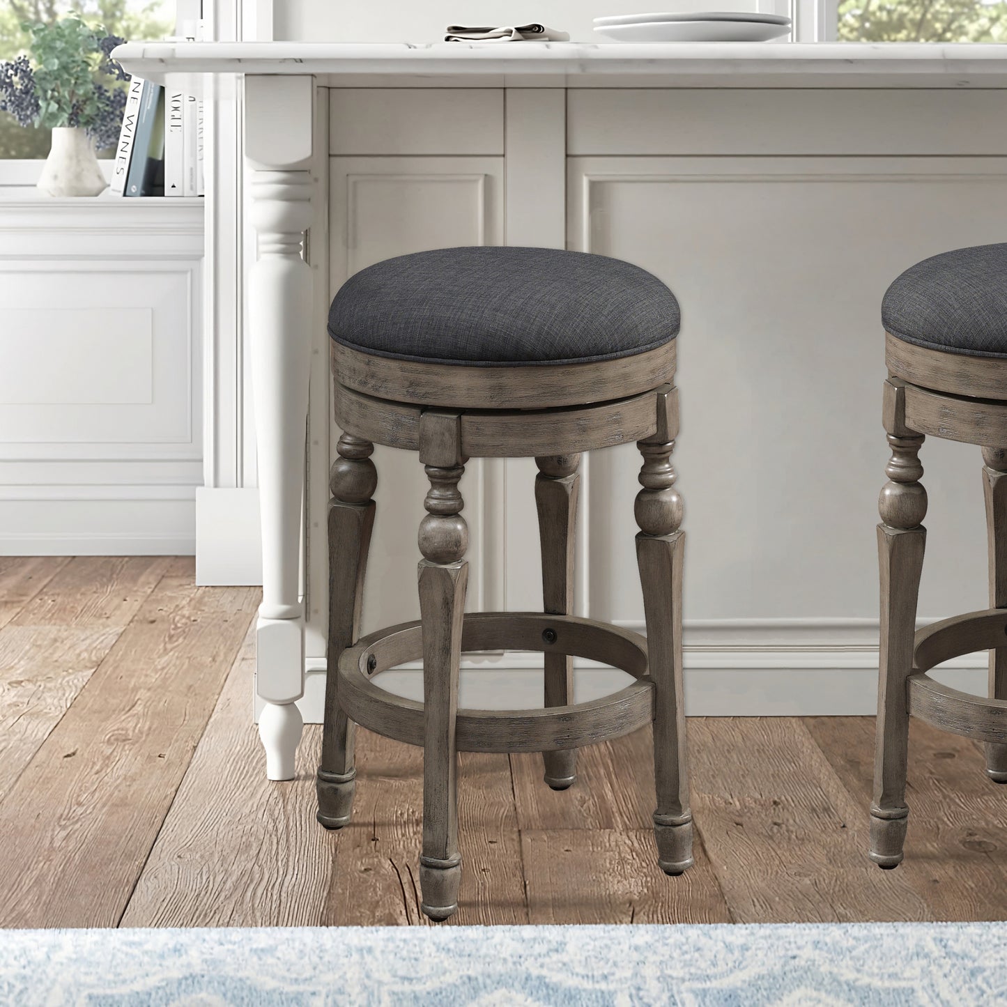 Magnolia - Set of 2 - 26" Fixed-Height Backless Swivel Counter Stool with Charcoal Grey Seat