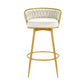 Stalbrook - Set of 2 - 31.5” Swivel Counter Height Bar Stools with Hand-Woven Backrest, Gold Metal Legs, Beige Upholstered Seats