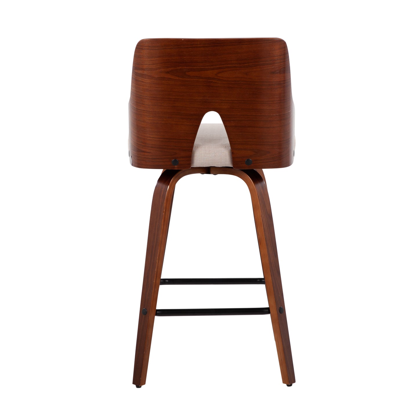 Elantra - Set of 2 - 26" Walnut and Beige Mid-Century Modern Counter Stools with Fabric Cushioned Seats and 360° Swivel