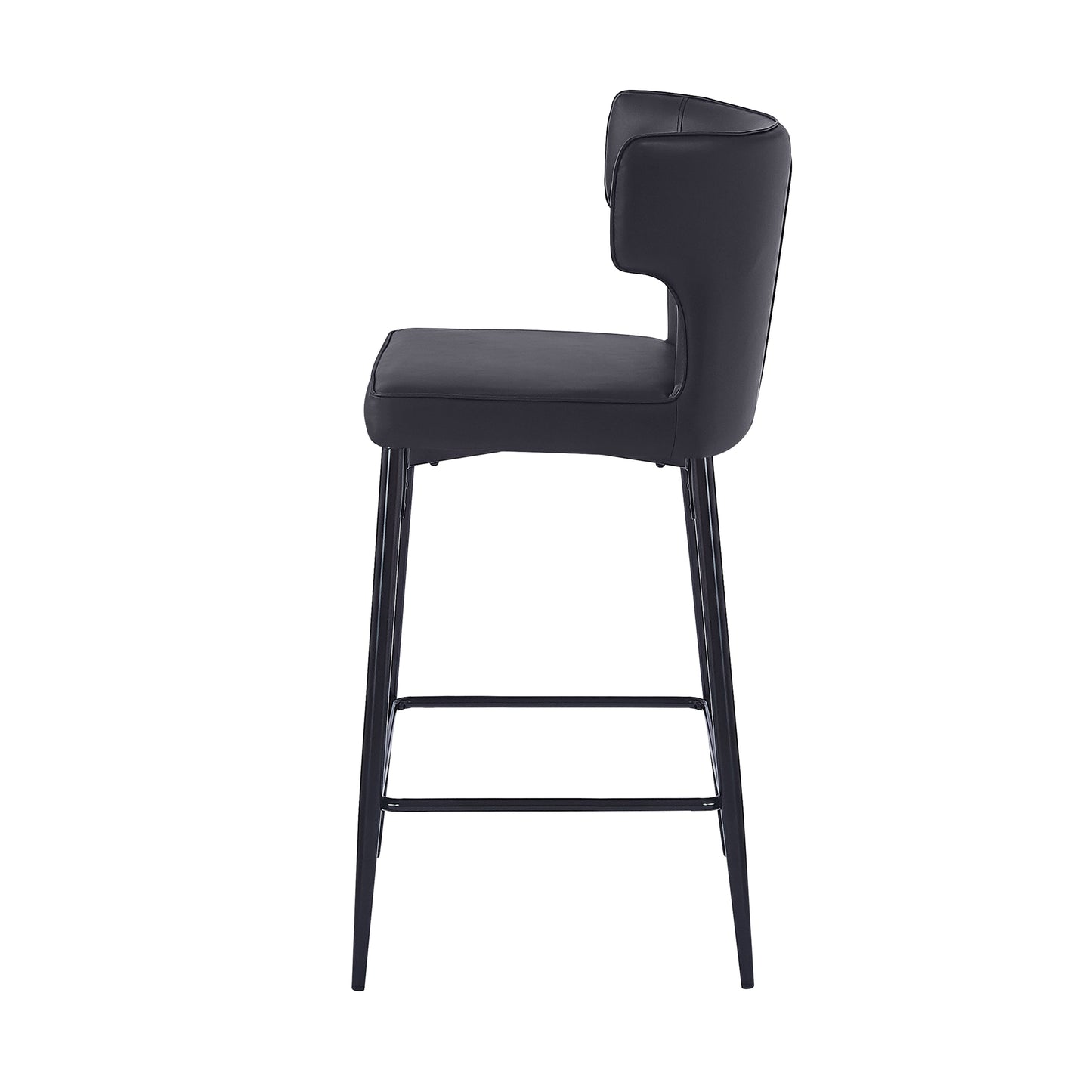 Hveron - Set of 2 - 28"Counter Height Bar Stools, Modern Black Upholstered Chairs with PU Leather, Metal Frame & Footrest for Kitchen Island or Bar Table