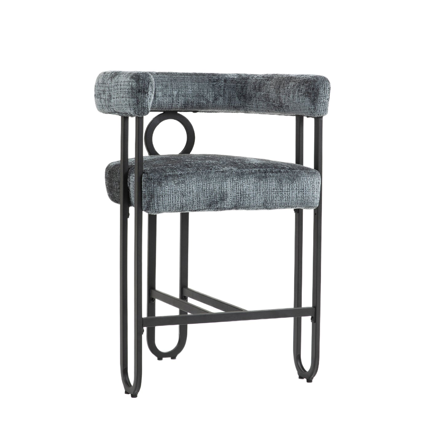 Aloe - Set of 2 – 24" Gray Chenille Counter Stools with Modern Round-Back Design and Black Metal Frame for Kitchens or Dining Rooms