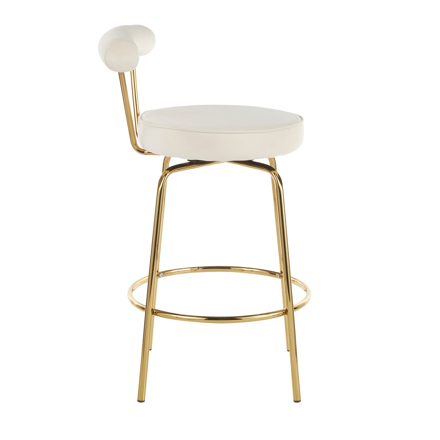 Remington - Set of 2 - 33.75" Gold Metal Counter Stools with Cream Velvet Upholstery